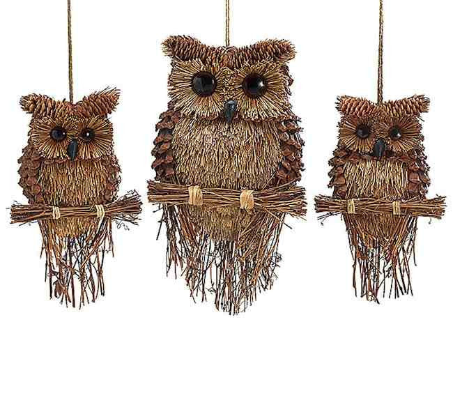 Pine Cone Owls  Handcrafted Owl Decor  Hanging Twig Owl 