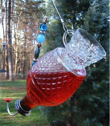 Large Cut Glass Hummingbird Feeder Crystal Art Bottle 