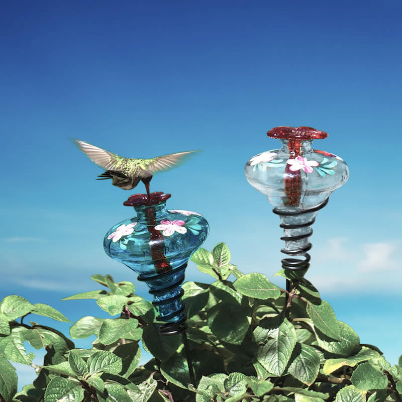 Hand Painted Glass Hummingbird Feeder Unique Humming Bird