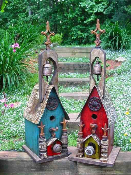Rustic Church Birdhouse with Bell by Lorenzos Wood Works 