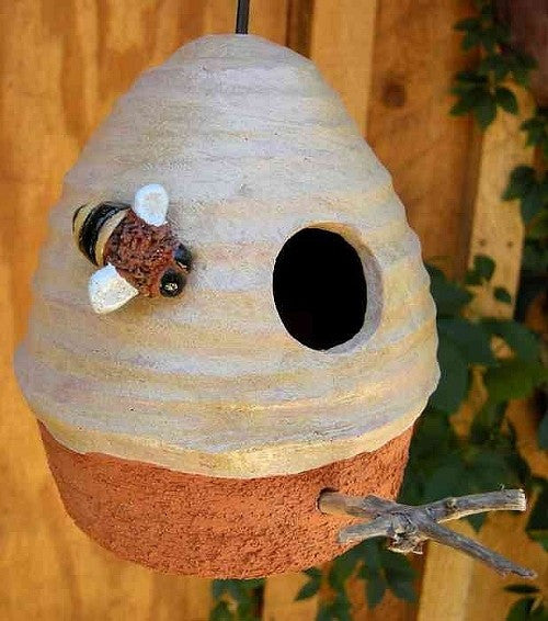 Ceramic Beehive Hanging Birdhouse with Beaded Cord The 