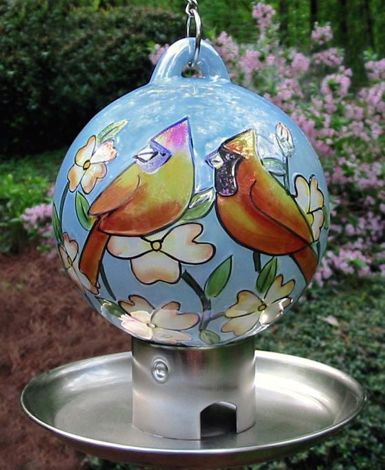 Ceramic Globe Feeder With Tray Cardinal Pair The Birdhouse Chick