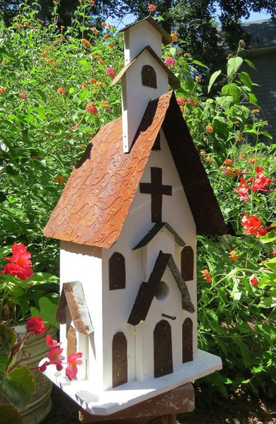 Tall Church Birdhouse, Handcrafted Barn Wood &amp; Tin – The ...