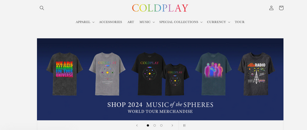 Coldplay merch on the ecommerce store.