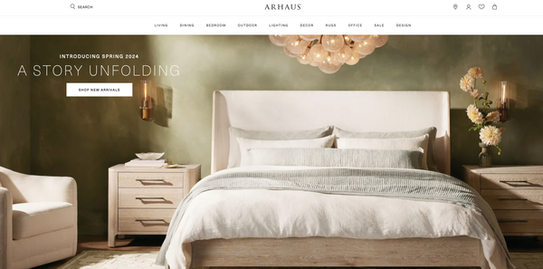 An image of the Arhaus homepage