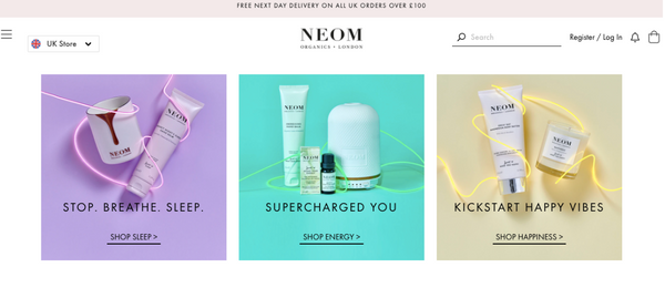 Neom Organics homepage