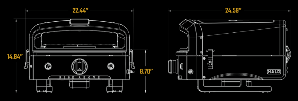 Image showing detailed dimenions of the HALO Versa 16 oven