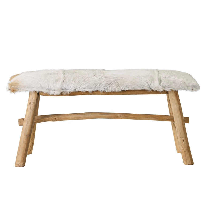 Wood Bench w/Goat Fur