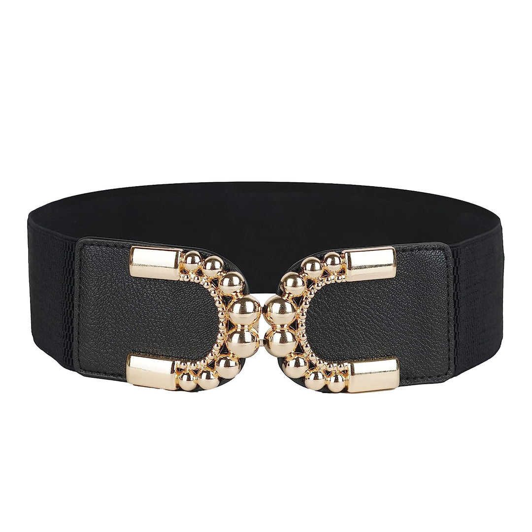 D-Shaped Golden Buckle Design Fabric Elastic Hip Belt for Women L