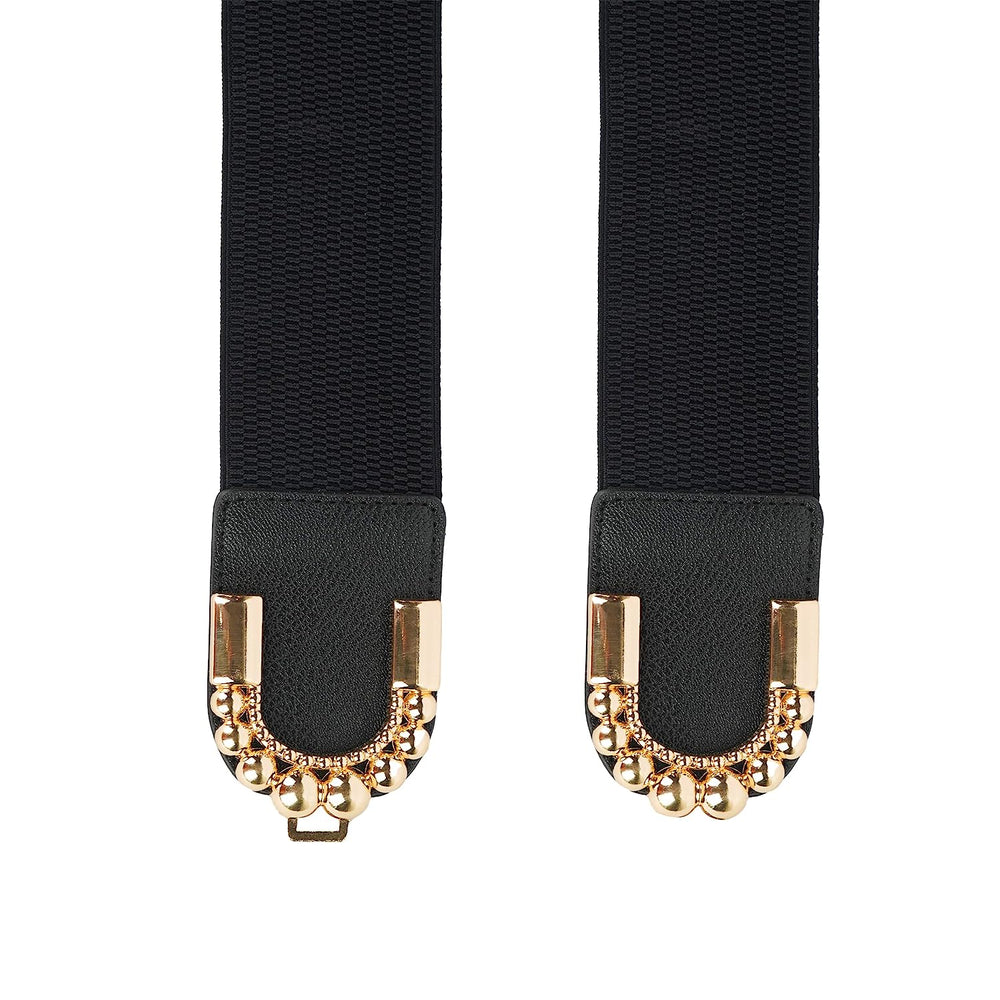 D-Shaped Golden Buckle Design Fabric Elastic Hip Belt for Women L