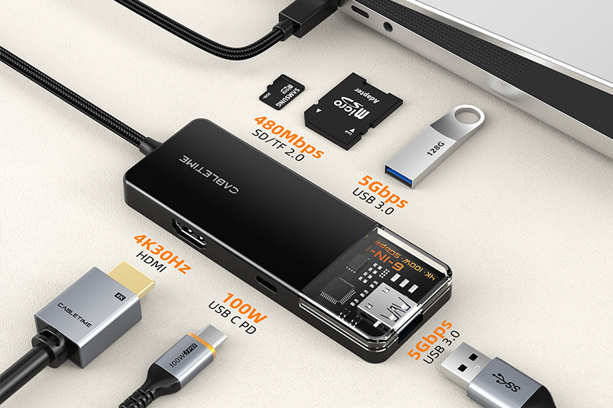 CABLETIME 4 port USB A 3.0 hub superspeed 5Gbps with Power Supply