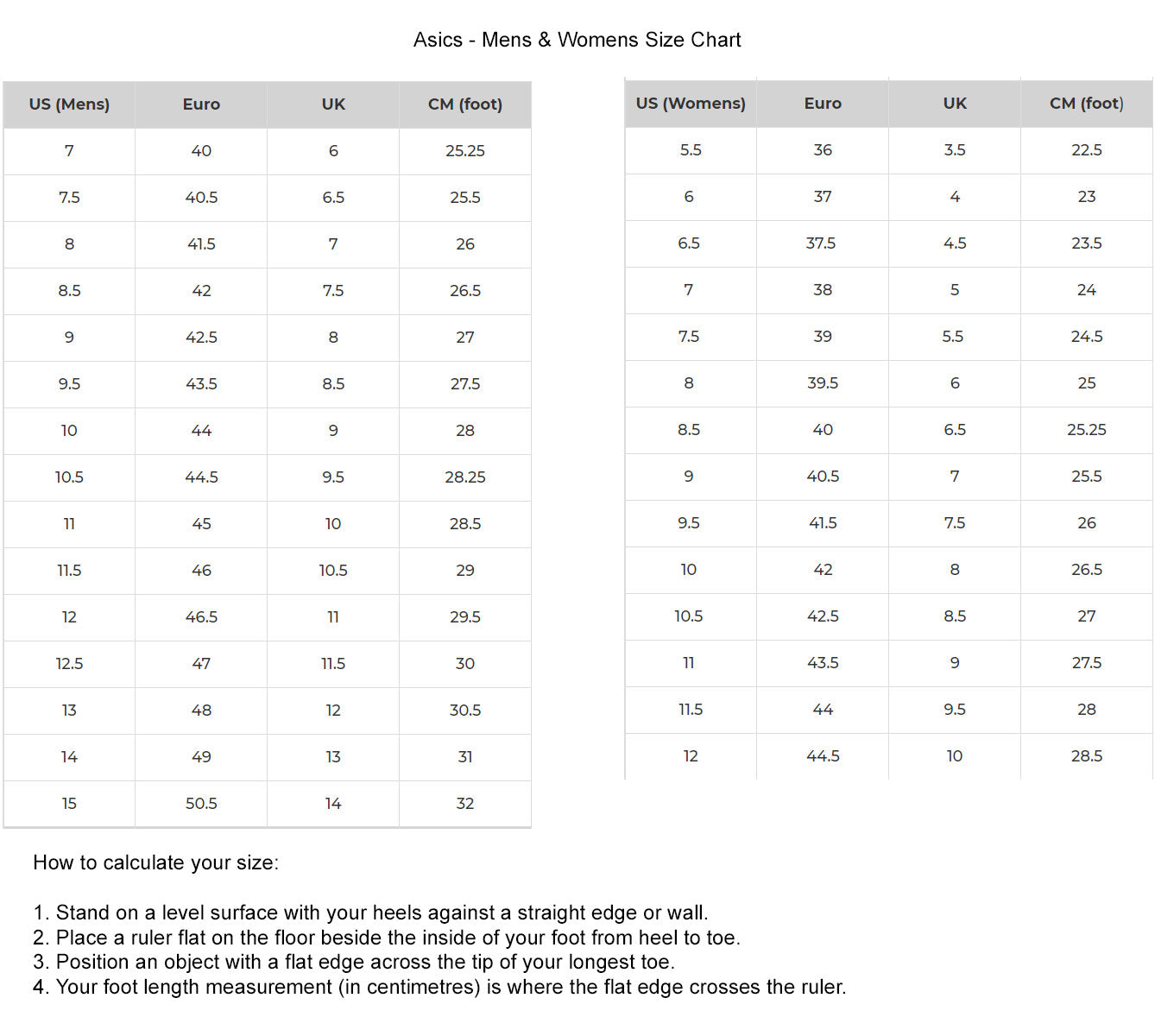 Size Charts - The Next Pair