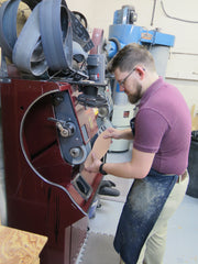 Joseph grinding one of our diabetic shoe inserts to fit