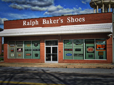 Ralph Baker's Shoes store front located in downtown Salisbury, North Carolina