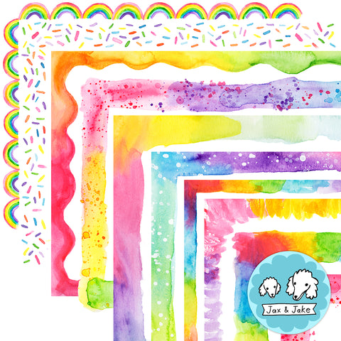Pretty Rainbow Watercolor Clipart Page Borders