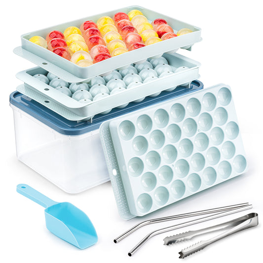 Dropship Combler Ice Cube Tray With Lid And Bin, Small Round Ice