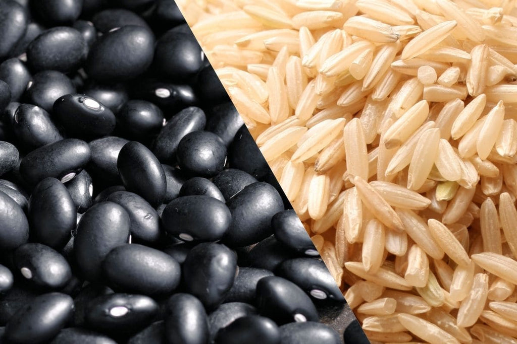 Imagens de grão de feijão preto e arroz