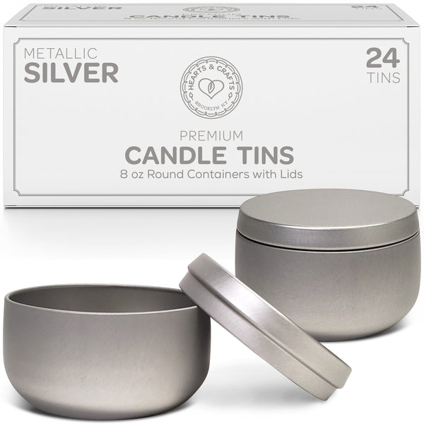 8OZ WHITE CANDLE TINS – 24 COUNT– Hearts & Crafts