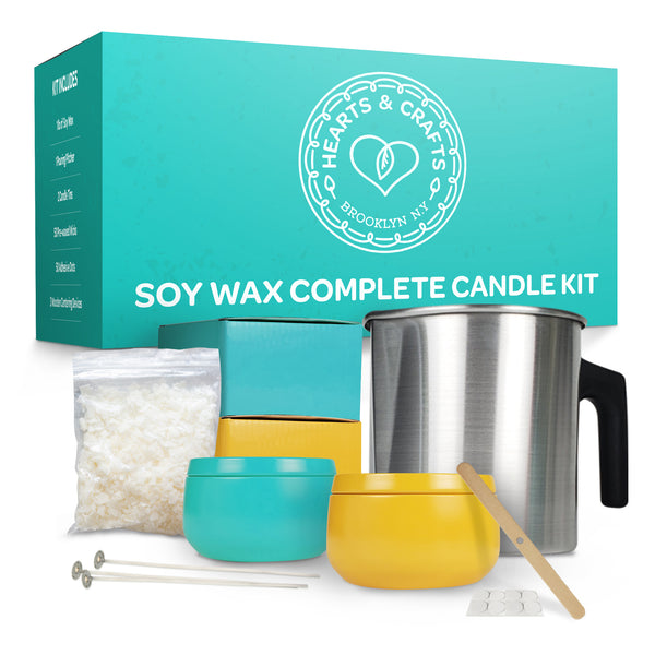 Hearts & Crafts Natural Soy Wax for Candle Making - 50lbs Natural Soy Wax -  2 Metal Centering Devices, 50lbs Soy Wax Flakes - Candle Wax & Candle