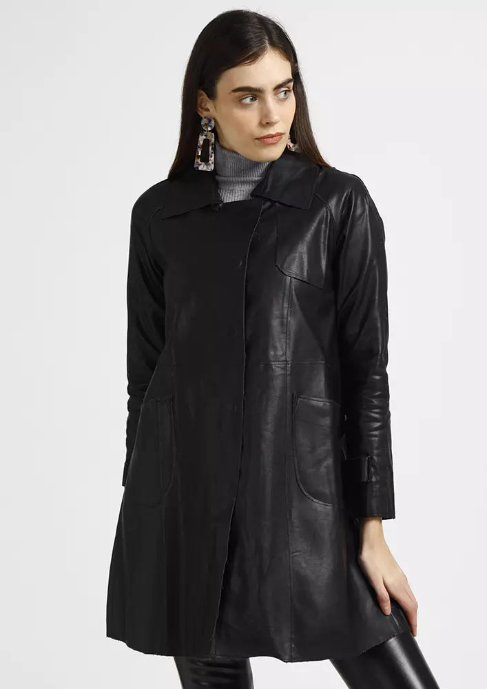Belted Cuff Leather Trench Coat