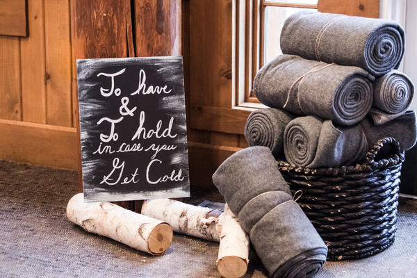 Winter wedding blanket display