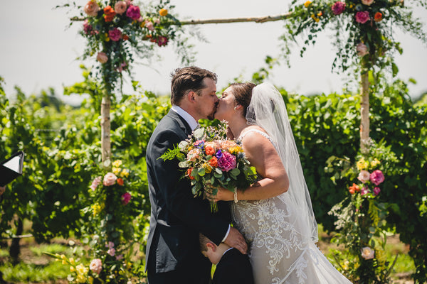 colourful outdoor wedding bouquet