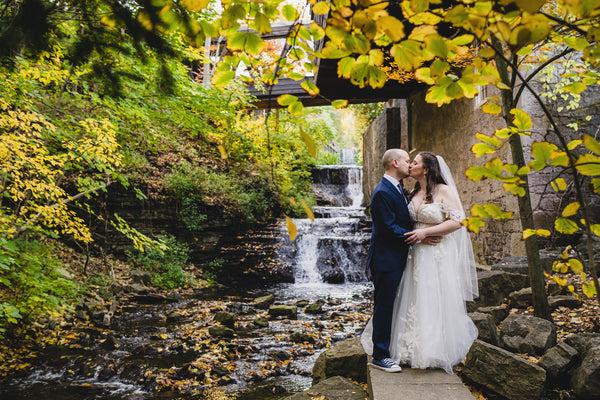 fall wedding with waterfall