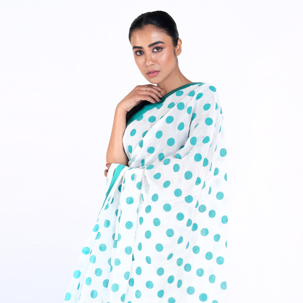 Buy Blue Organza Printed Floral And Polka Dot Pre-draped Saree With Blouse  For Women by Pasha India Online at Aza Fashions.