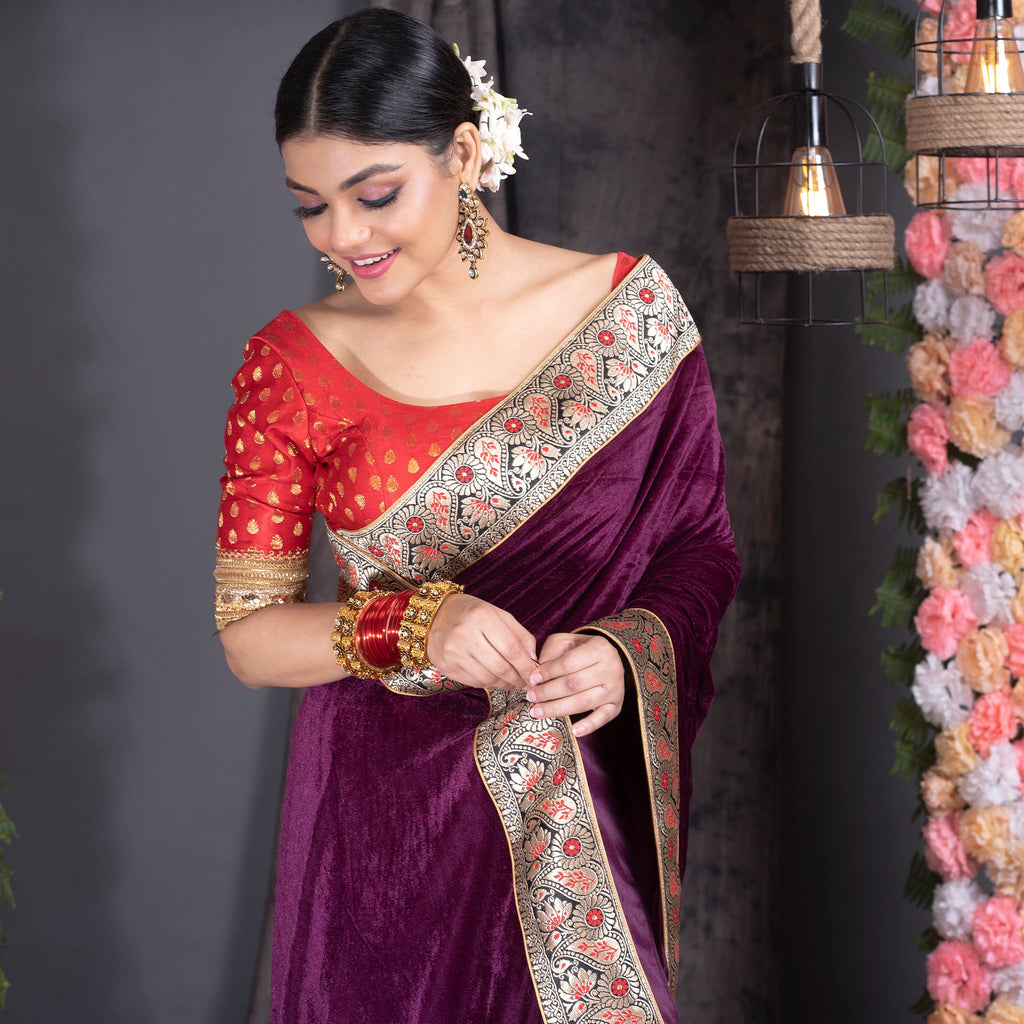 Buy SIYARAM FASHION Woven Bollywood Velvet Maroon Sarees Online @ Best  Price In India | Flipkart.com