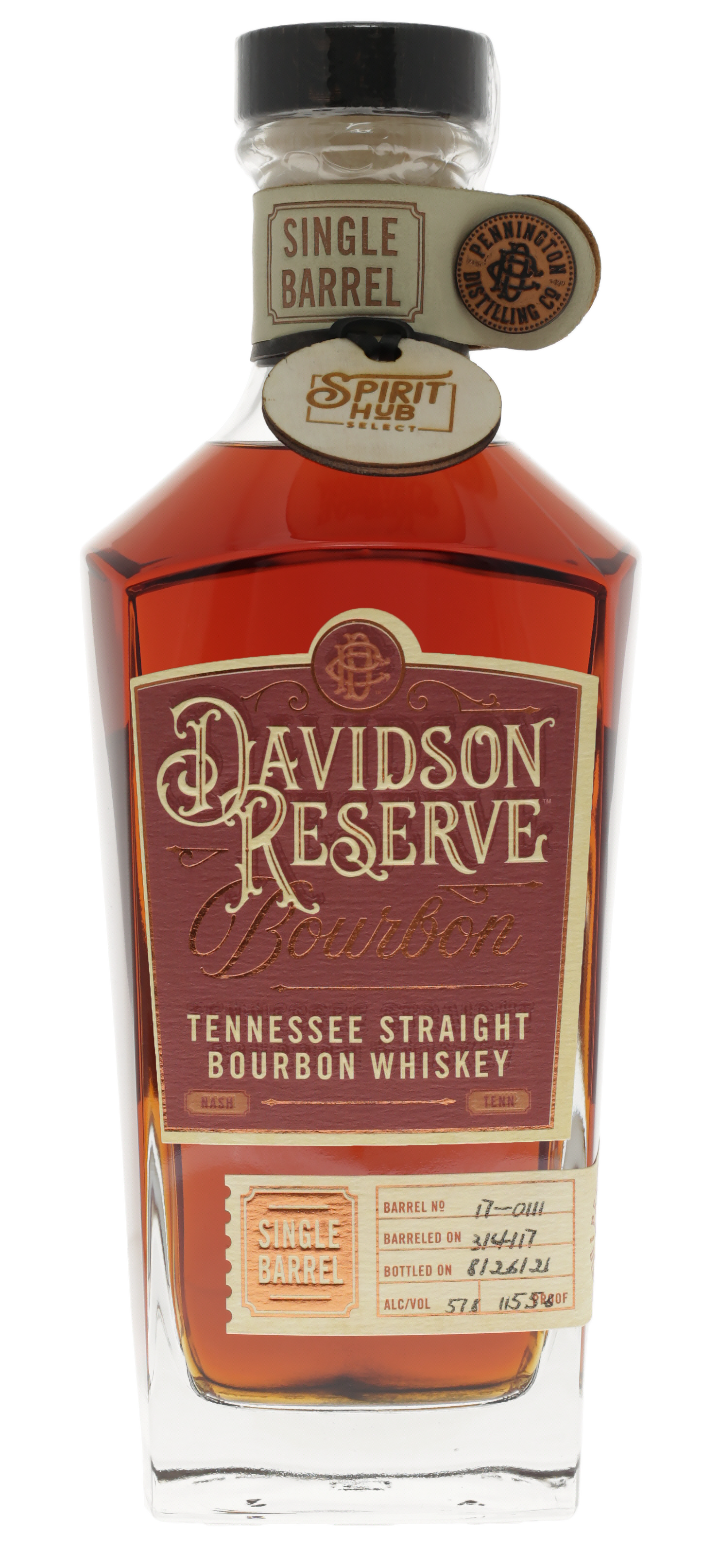 Spirit Hub Select Single Barrel Davidson Reserve Tennessee Straight Bourbon