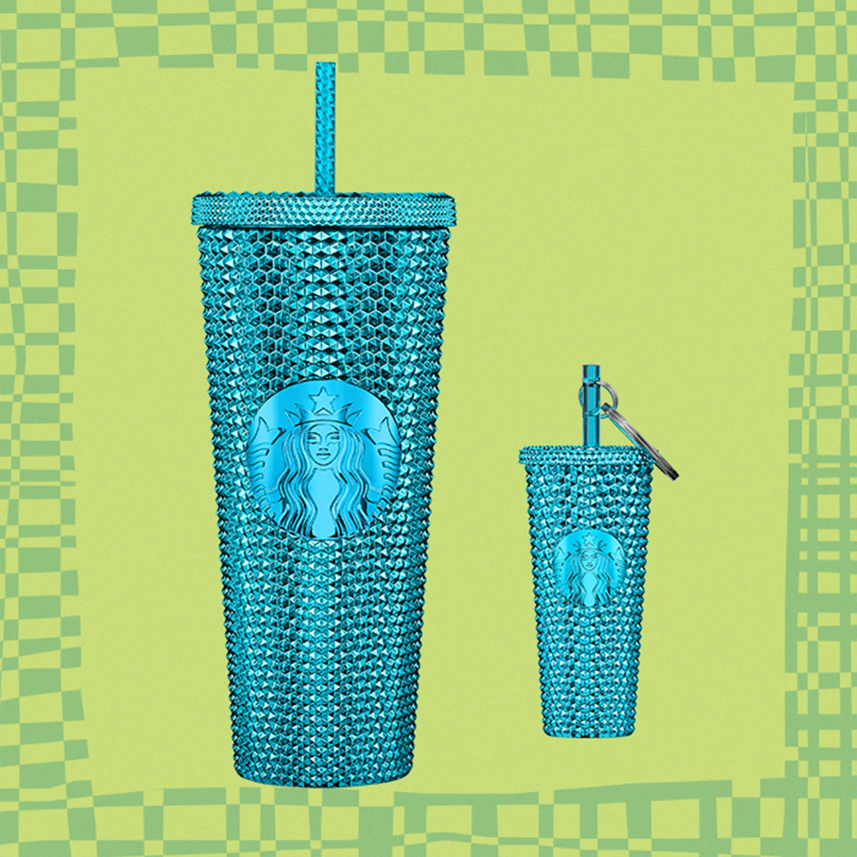 Teal Splash Bling Cold Cup (24 oz) and Keychain