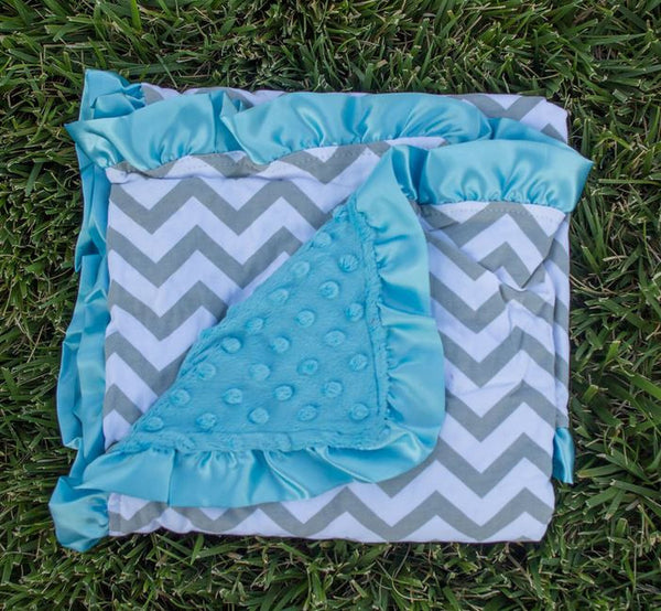 Gray Chevron Blue Minky Blanket – Upon A Bowtique