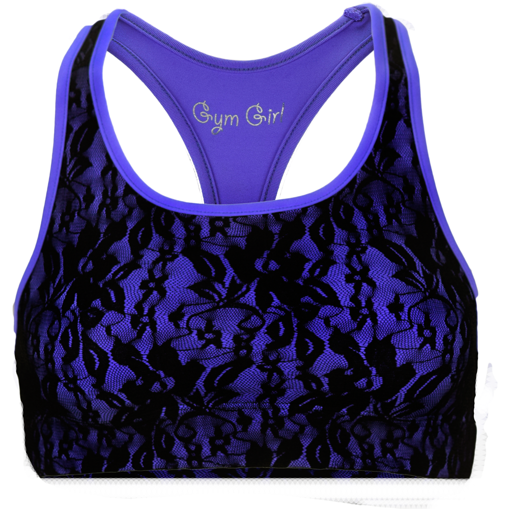 Luxe Activewear | Lace Sports Bra in Purple & Black | Gym Girl