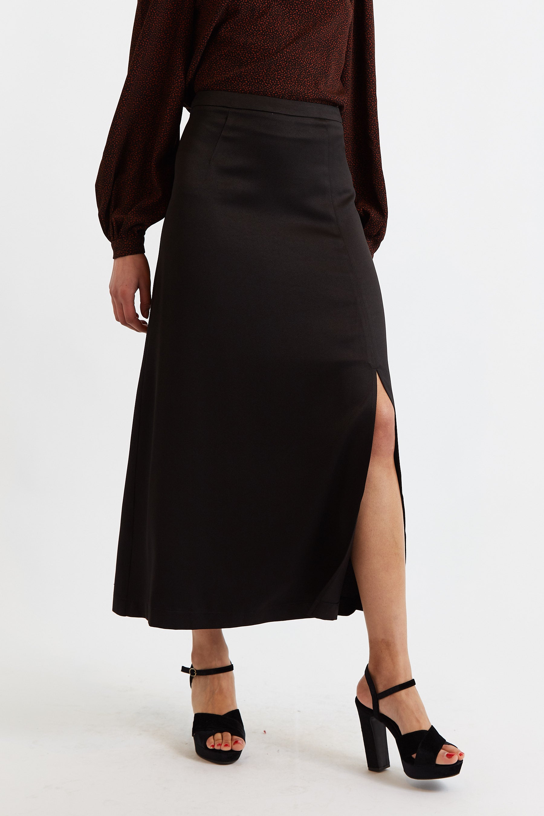 Blanche Sustainable Satin Back Crepe Maxi Skirt - Black product