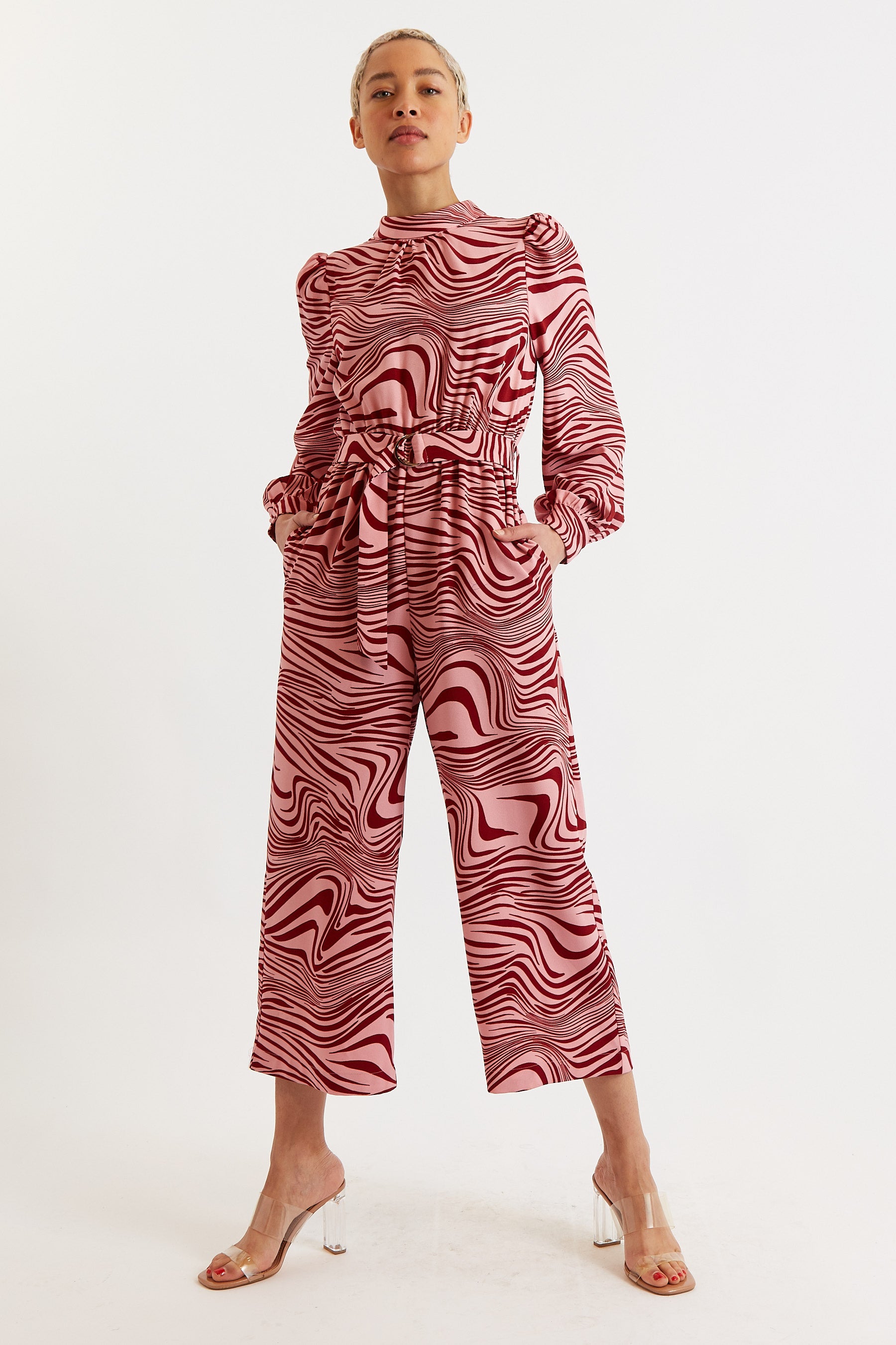 Gayane Zebra Pop Print Long Sleeve Jumpsuit - Pink product