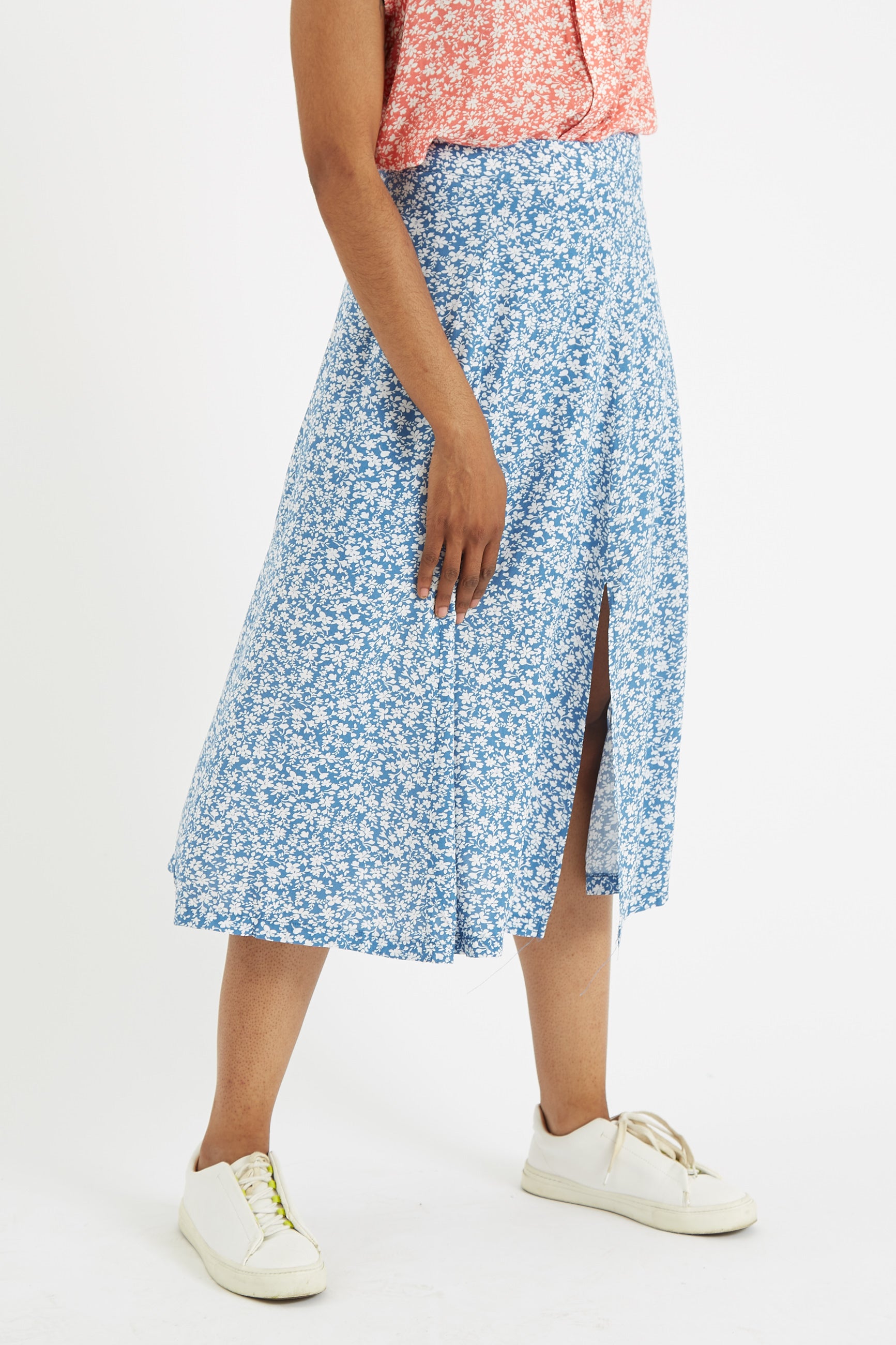Louche Kiyo Micro Blossom Print Midi Skirt In Blue product