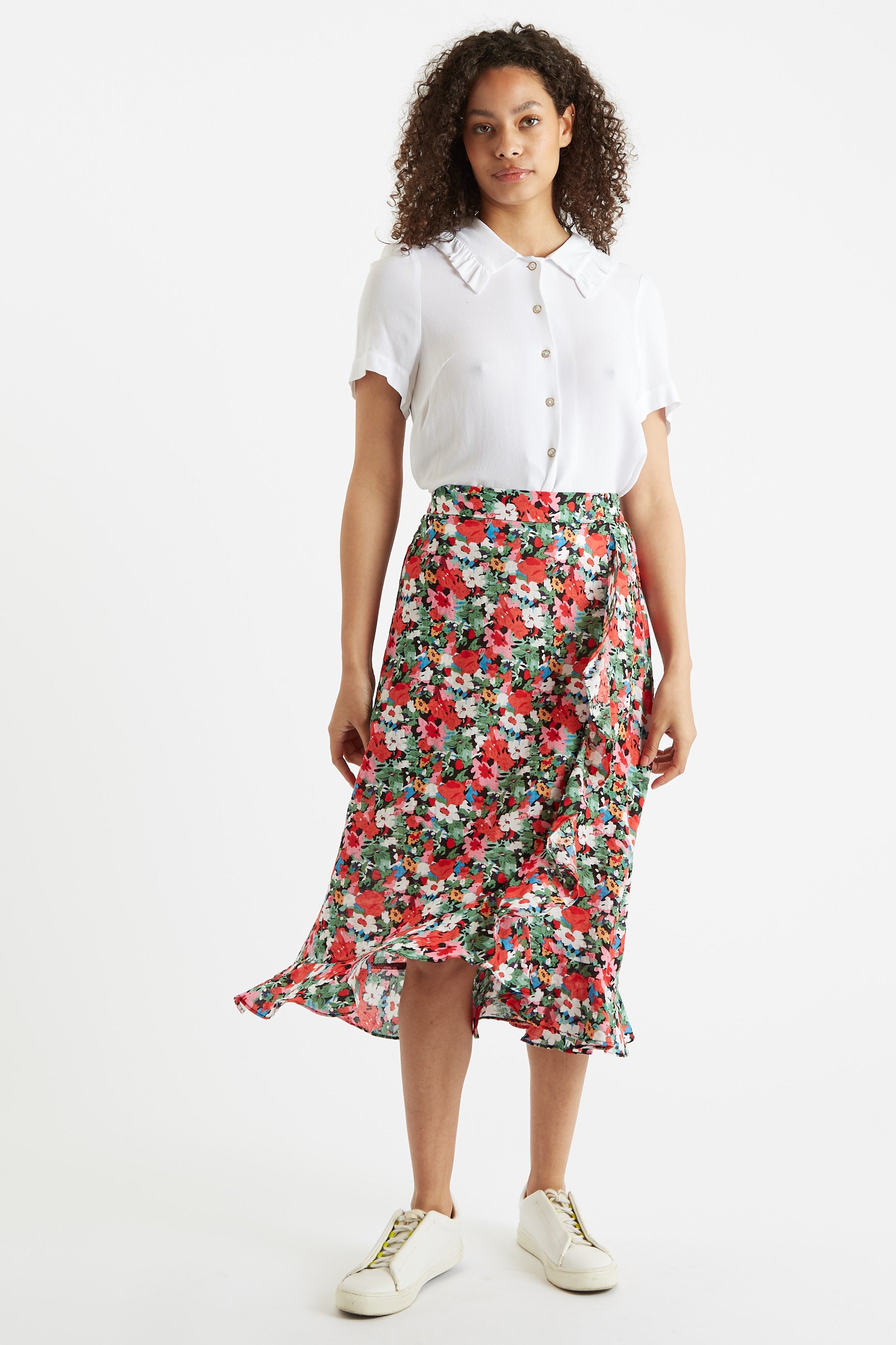 Louche Mara Flower Splash Print Ruffle Hem Wrap Midi Skirt product