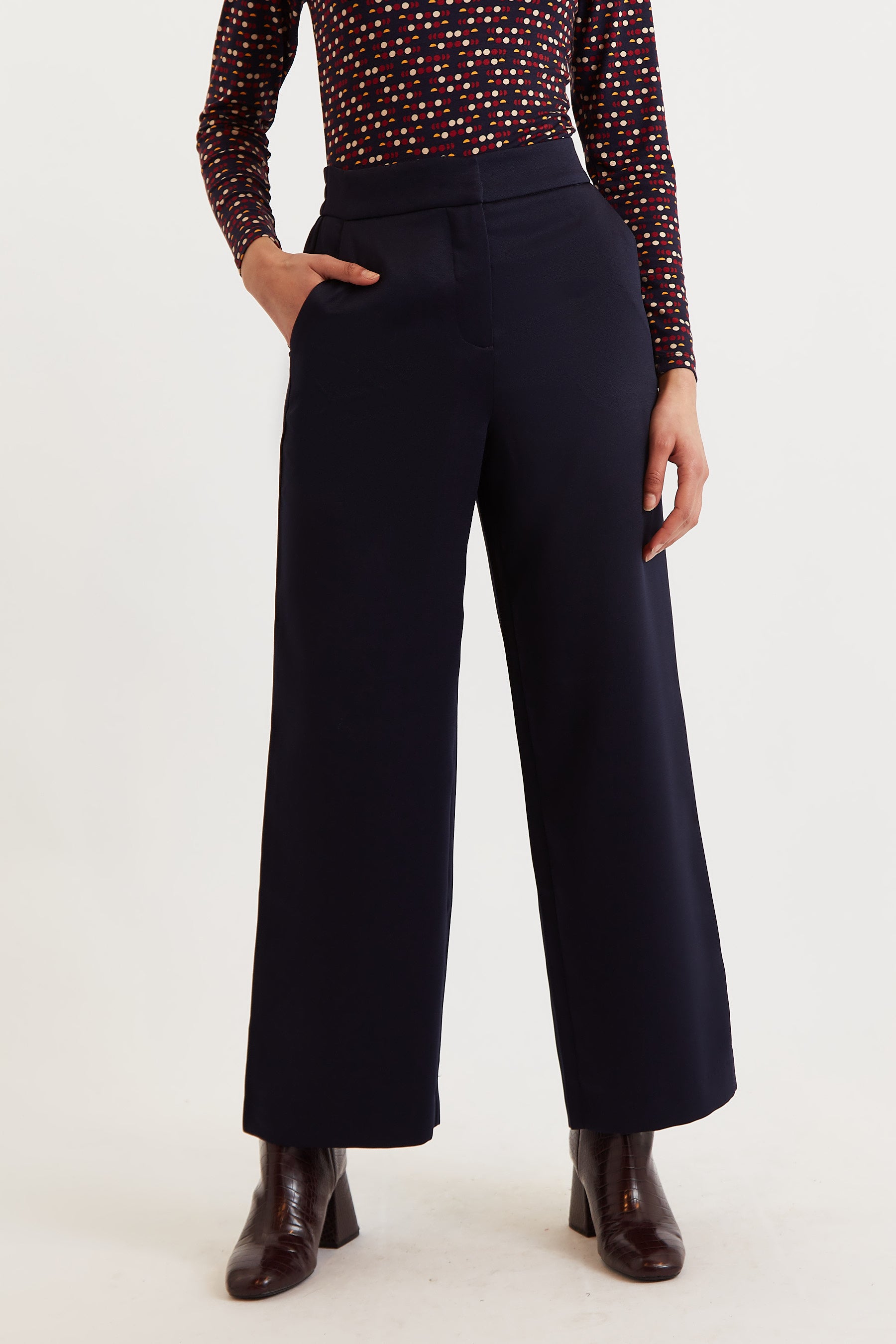 Tilde Sustainable Satin Back Crepe Wide Leg Trousers - Navy