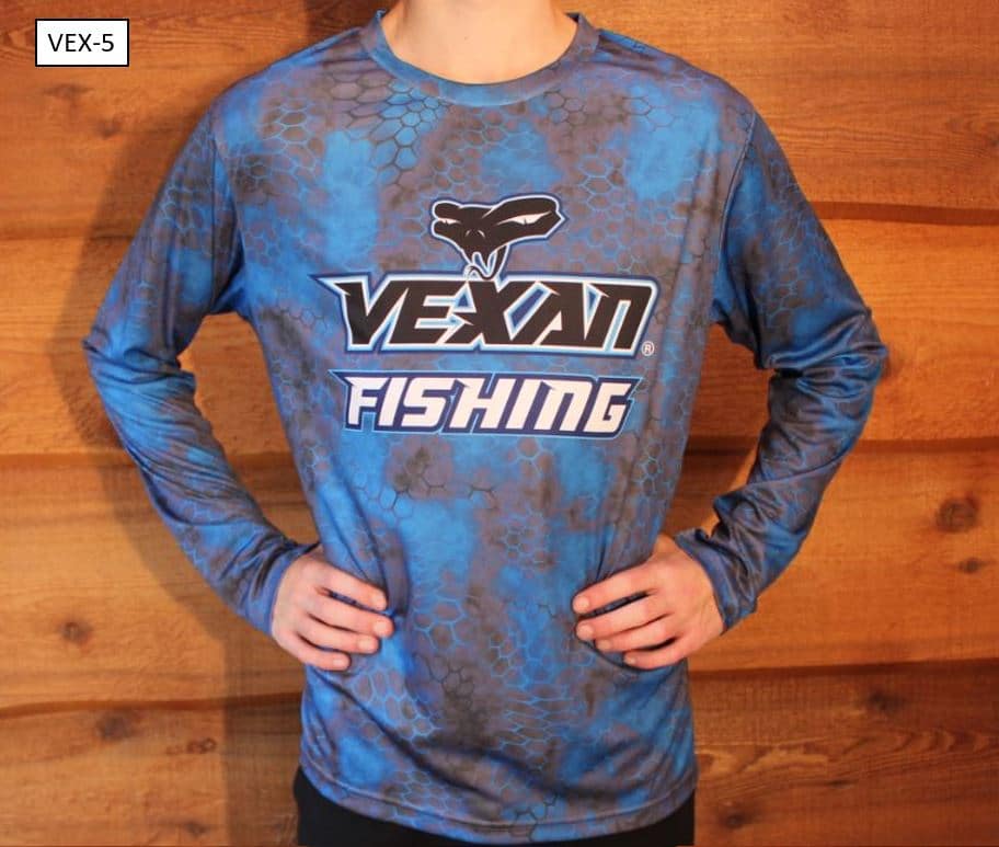 Vexan Fishing Long Sleeve T-Shirt Blue Green Scales Camo Pattern
