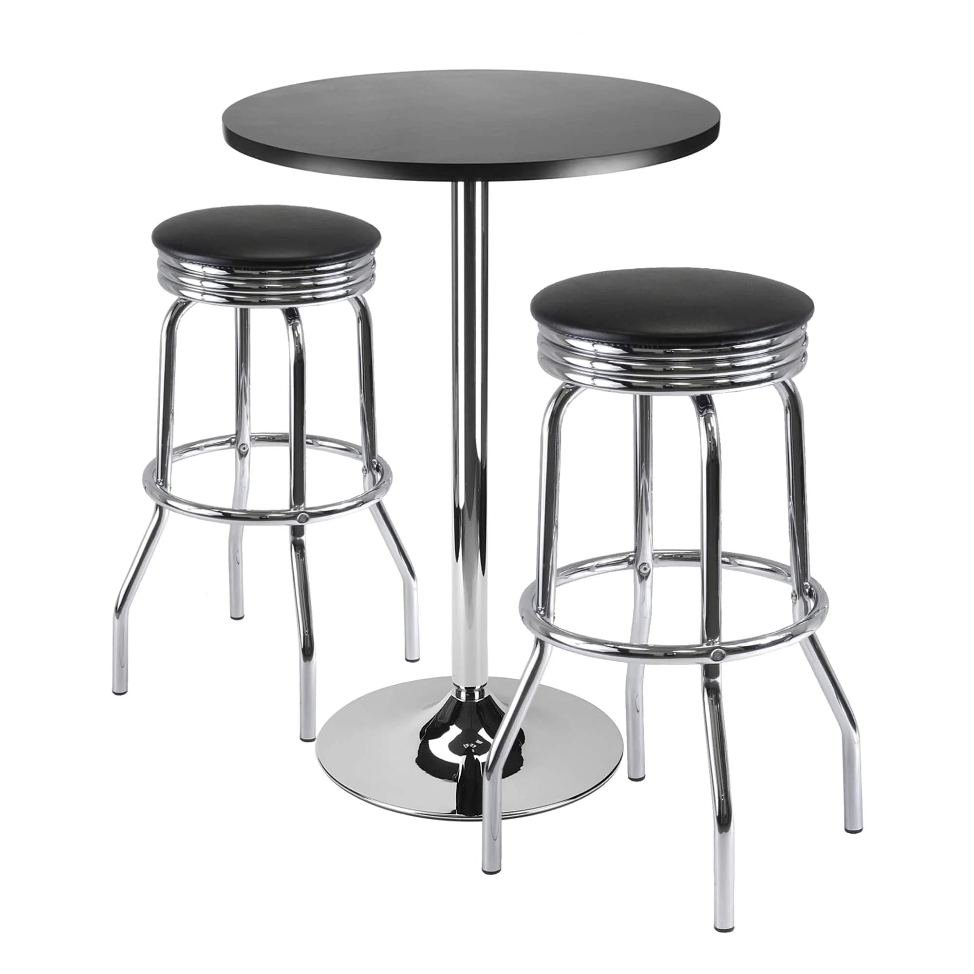 Summit 3-Pc Pub Table with Swivel Seat Bar Stools, Black and Chrome
