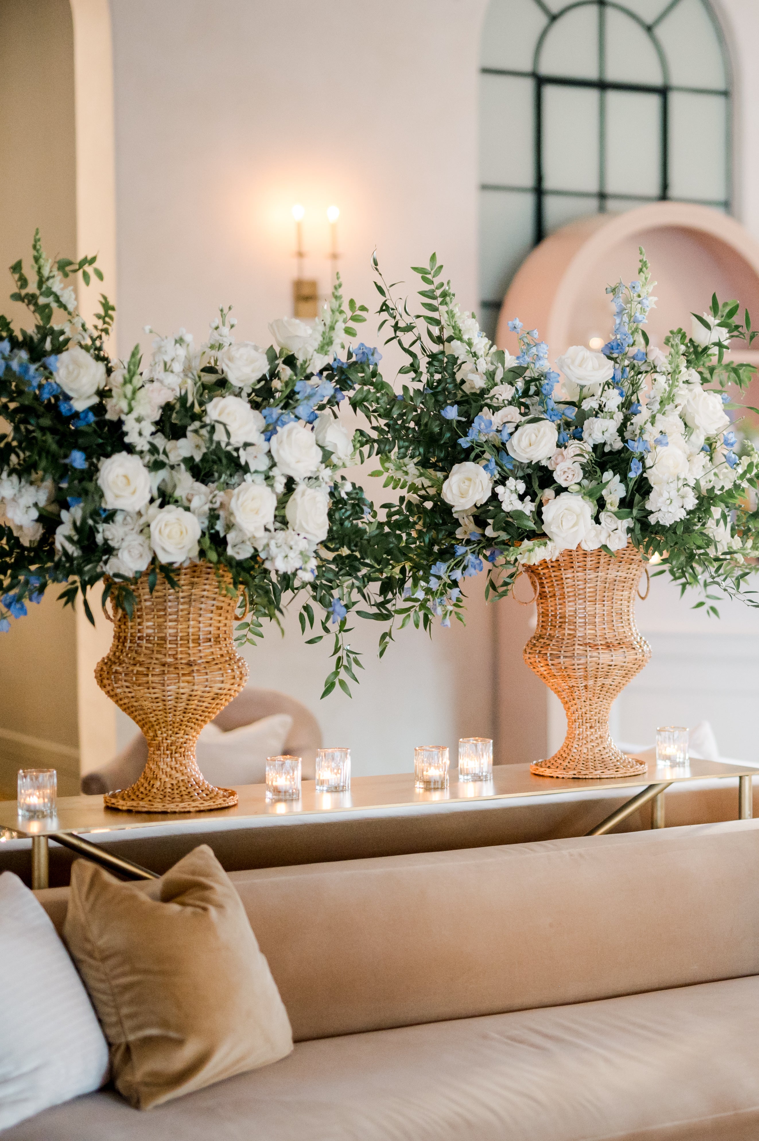wicker urns with flowers