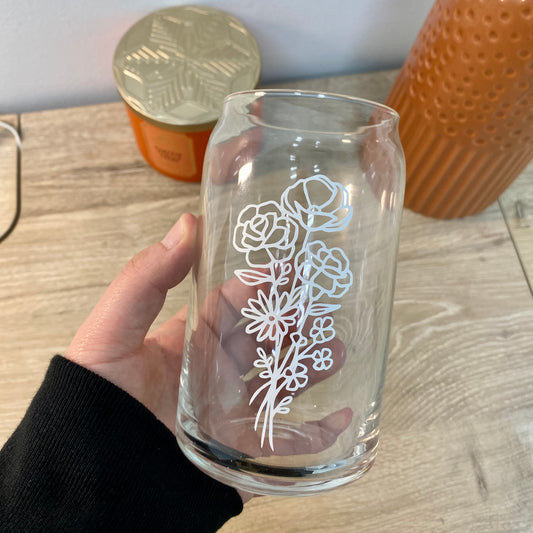 Glass Beer Can / Glass Can / Glass Iced Coffee Cup / Floral 