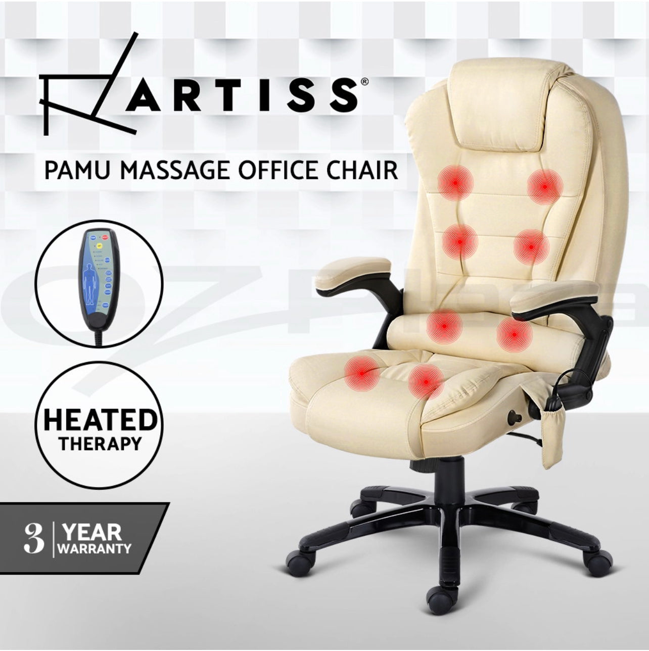 artiss massage office chair 8 point heated chairs