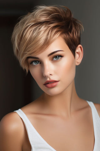 woman with blond pixie cut