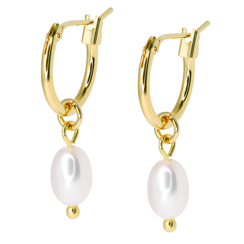 Gold hoop pearl earrings