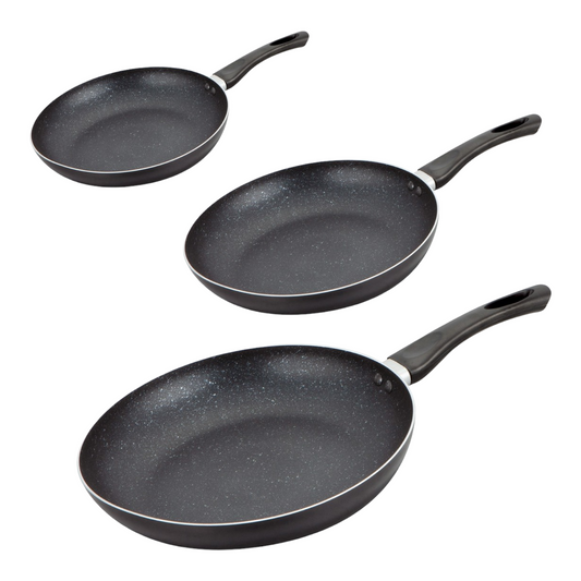 SET 3 POELES 20,24,28 cm + 2 CASSEROLES 18,20 cm FAÇON PIERRE