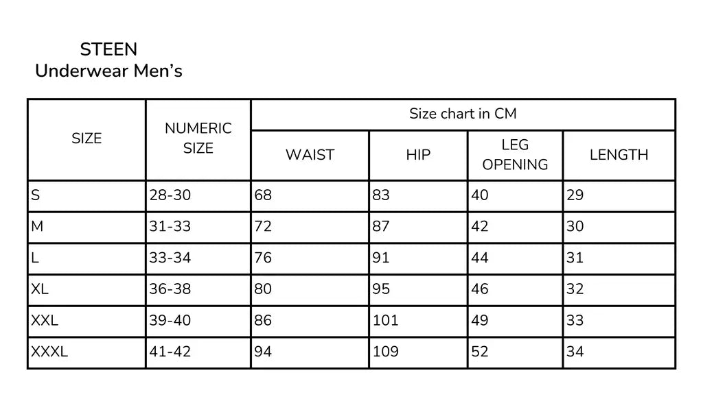 Underwear Size Chart