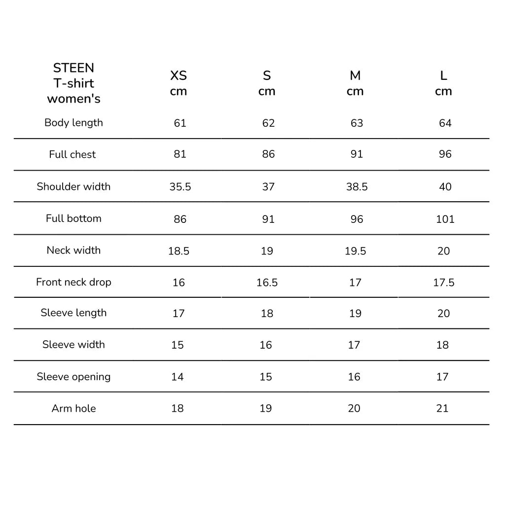 Women's T-Shirt Size Chart