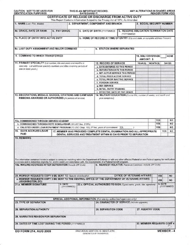 example of dd214 form