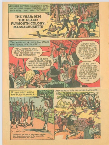 Old comic book of the forming of the first militia